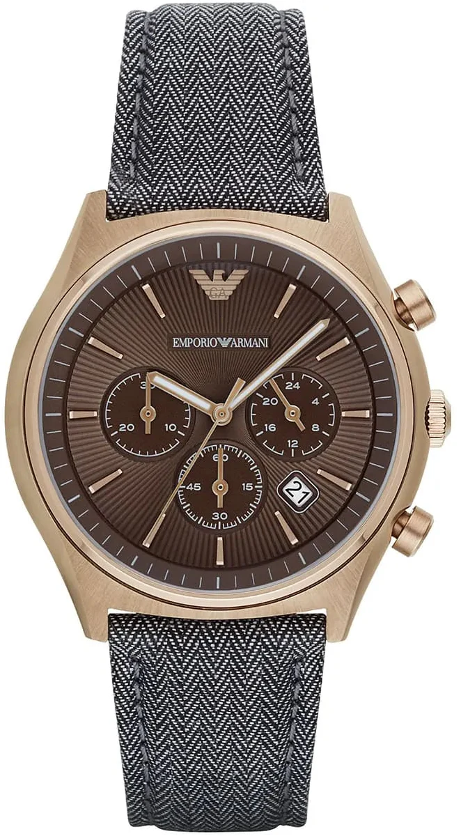 Emporio Armani Zeta Chronograph Brown Dial Gray Fabric Strap Watch for Men - AR1976