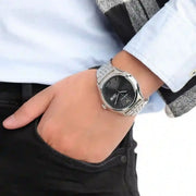 Emporio Armani Zeta Black Dial Silver Steel Strap Watch for Men - AR1977
