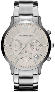Emporio Armani Renato Chronograph White Dial Silver Steel Strap Watch for Women  - AR2459