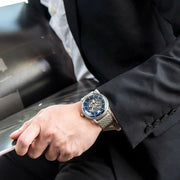 Emporio Armani Aviator Skeleton Blue Dial Silver Mesh Bracelet Watch For Men - AR60024
