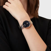 Emporio Armani Meccanico Gianni T Bar Blue Dial Rose Gold Steel Strap Watch For Women - AR60043