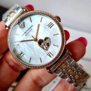 Emporio Armani Meccannico Gianni T-Bar Analog White Dial Two Tone Steel Strap Watch For Women - AR60019