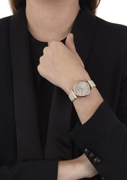 Emporio Armani Gianni T Bar Light Brown Dial White Leather Strap Watch For Women - AR1769