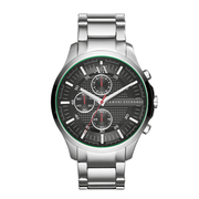 Armani Exchange Hampton Chronograph Black Dial Silver Steel Strap Watch For Men - AX2163