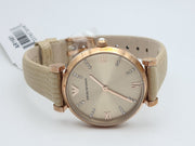 Emporio Armani Gianni T Bar Gunmetal Dial Beige Leather Strap Watch For Women - AR1681