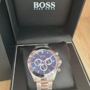 Hugo Boss Ikon Chronograph Blue Dial Silver Steel Strap Watch for Men - 1512963