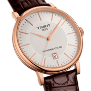 Tissot Carson Premium Powermatic 80 White Dial Brown Leather Strap Watch For Men - T122.407.36.031.00