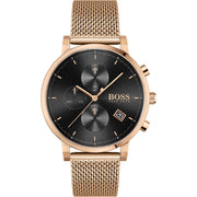 Hugo Boss Integrity Chronograph Black Dial Rose Gold Mesh Bracelet Watch for Men - 1513808