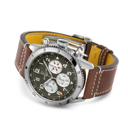 Breitling Super Avi B04 Chronograph GMT 46 Curtiss Warhawk Green Dial Brown Leather Strap Watch for Men - AB04452A1L1X1