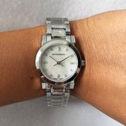 Burberry The City Diamonds Mother of Pearl Dial Silver Steel Strap Watch for Women - BU9224