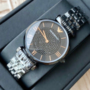 Emporio Armani Gianni T Bar Black Dial Black Steel Strap Watch For Women - AR11245
