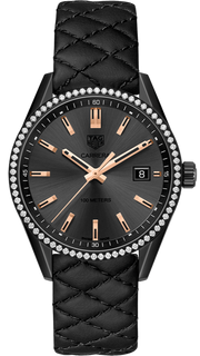 Tag Heuer Carrera Diamonds Anthracite Black Dial Black Leather Strap Watch for Women - WAR1115.FC6392