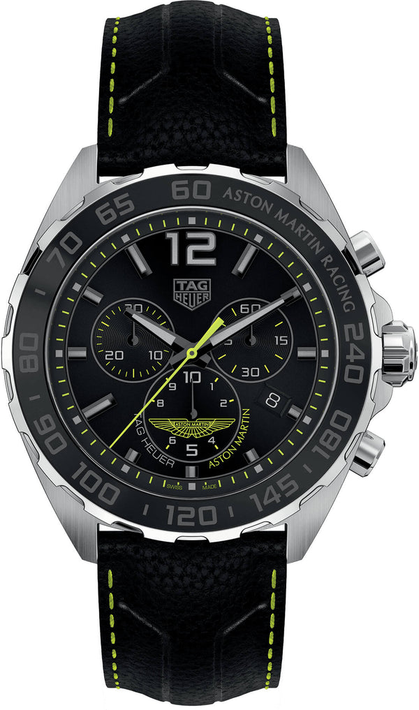 Tag Heuer Formula 1 Aston Martin Black Dial Black Leather Strap Watch for Men - CAZ101P.FC8245