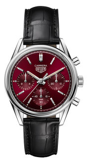 Tag Heuer Carrera Automatic Chronograph Red Dial Black Leather Strap Watch for Men - CBK221G.FC6479