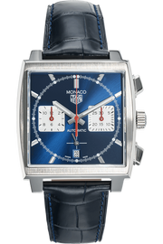 Tag Heuer Monaco Automatic Chronograph Blue Dial Blue Leather Strap Watch for Men - CBL2111.FC6453