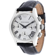 Emporio Armani Velente Silver Dial Black Leather Strap Watch for Women - AR0670