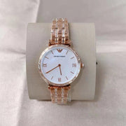 Emporio Armani Gianni T-Bar Mother of Pearl White Dial Two Tone Steel Watch for Women - AR11294