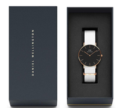 Daniel Wellington Classic Dover Black Dial White Nylon Strap Watch For Women - DW00100310