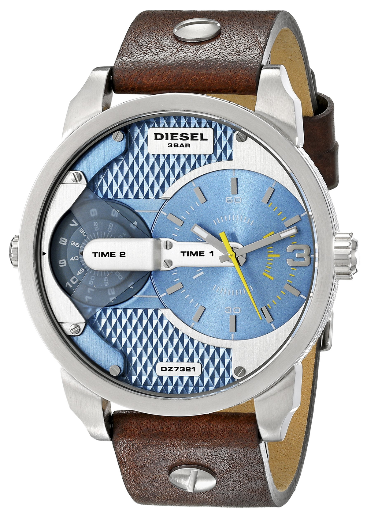 Diesel Mini Daddy LIght Blue Dial Brown Leather Strap Watch For Men - DZ7321