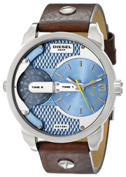 Diesel Mini Daddy LIght Blue Dial Brown Leather Strap Watch For Men - DZ7321