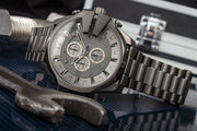 Diesel Mega Chief Chronograph Grey Dial Grey Steel Strap Watch for Men - DZ4282
