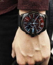 Diesel Mega Chief Chronograph Black Dial Black Leather Strap Watch For Men - DZ4323
