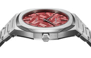 D1 Milano Ultra Thin Barn Red Dial Silver Steel Strap Watch for Men - D1-UTBJ33