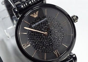 Emporio Armani Gianni T Bar Black Dial Black Steel Strap Watch For Women - AR11245