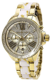 Michael Kors Wren Chronograph Diamonds Gold Dial Two Tone Steel Strap Watch for Women - MK6157