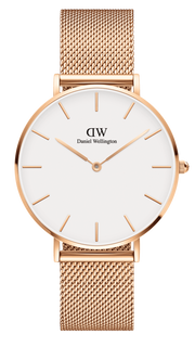 Daniel Wellington Petite Melrose White Dial Rose Gold Mesh Strap Watch For Women - DW00100305