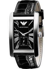 Emporio Armani Black Dial Black Leather Strap Watch For Men - AR0143