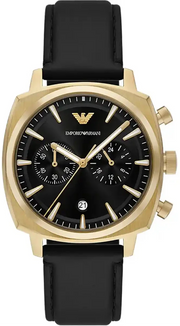 Emporio Armani Ruggero Chronograph Black Dial Black Leather Strap Watch for Men - AR11690