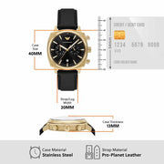 Emporio Armani Ruggero Chronograph Black Dial Black Leather Strap Watch for Men - AR11690