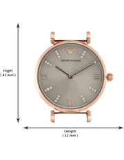 Emporio Armani Gianni T Bar Gunmetal Dial Beige Leather Strap Watch For Women - AR1681