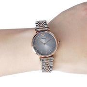 Emporio Armani Gianni T Bar Grey Dial Two Tone Steel Strap Watch For Women - AR1725