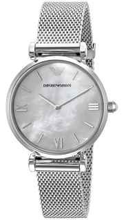 Emporio Armani Gianni T Bar Mother of Pearl Dial Silver Steel Strap Watch For Women - AR1955