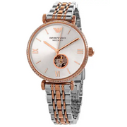 Emporio Armani Meccannico Gianni T-Bar Analog White Dial Two Tone Steel Strap Watch For Women - AR60019