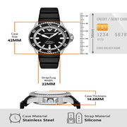 Emporio Armani Sea Explorer Automatic Black Dial Black Silicone Strap Watch For Men - AR60078