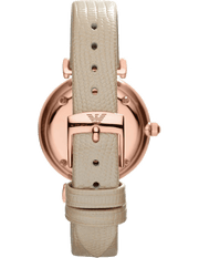 Emporio Armani Gianni T Bar Gunmetal Dial Beige Leather Strap Watch For Women - AR1681