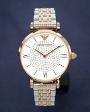 Emporio Armani Gianni T Bar White Dial Two Tone Steel Strap Watch For Women - AR1926