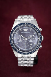 Emporio Armani Sportivo Chronograph Blue Dial Silver Steel Strap Watch For Men - AR6072