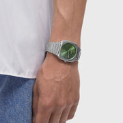 D1 Milano Square Eden Green Dial Silver Steel Strap Watch for Men - D1-SQBJ06
