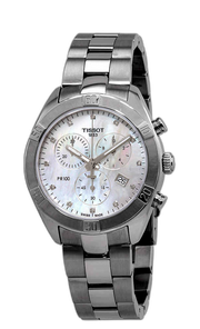 Tissot PR 100 Sport Chic Chronograph Diamonds Mother of Pearl Dial Silver Steel Strap Watch for Women - T101.917.11.116.00