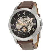 Fossil Grant Automatic Skeleton Black Dial Brown Leather Strap Watch for Men - ME3095