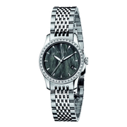 Gucci G Timeless Diamonds Mother of Pearl Black Dial Silver Mesh Bracelet Watch For Women - YA126507