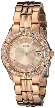 Guess Crystal Diamonds Rose Gold Dial Rose Gold Steel Strap Watch For Women - W11069L1