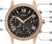 Guess Solar 40mm Black & Rose Gold Dial Black Rubber Strap Watch For Women - W1135L4
