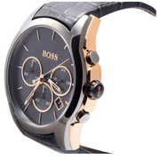 Hugo Boss Onyx Grey Dial Black Leather Strap Watch for Men - 1513366