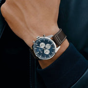 Hugo Boss Pioneer Chronograph Blue Dial Brown Leather Strap Watch For Men - 1513709