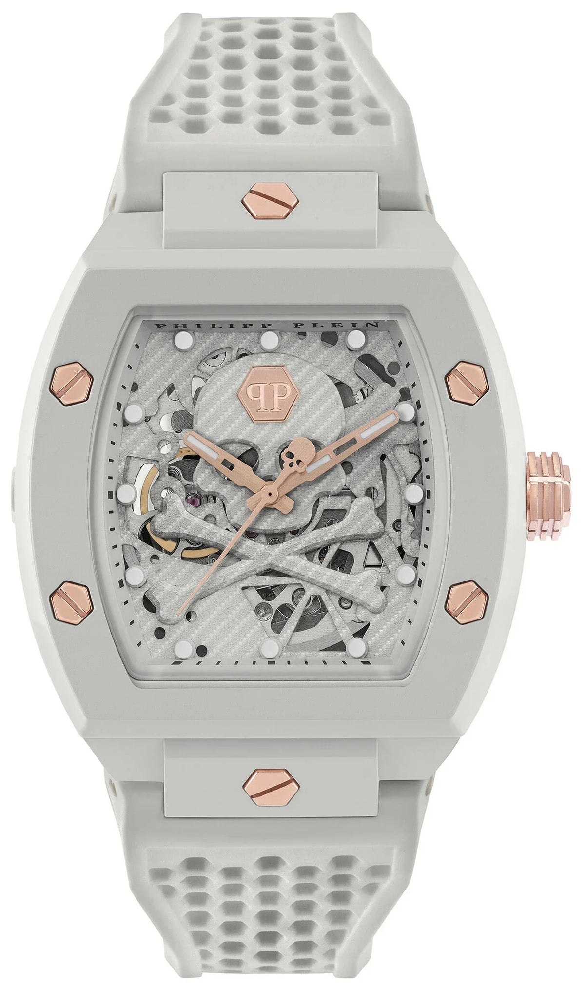 Philipp Plein The Skeleton White Dial White Silicone Strap Watch for Men - PWVBA0123